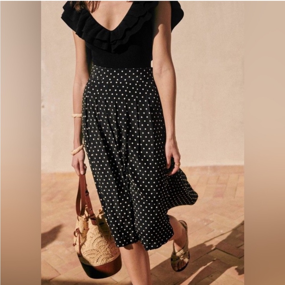 Sezane Polka Dot Black Midi Alicia Skirt Size 4